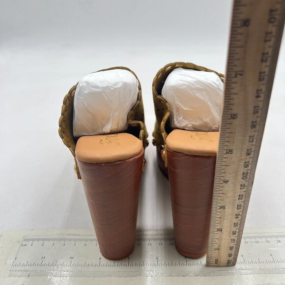 FOWT Khaki Studded Round Toe Floral Cut Out Platform Mules Chunky Heel Sandals - Picture 5 of 8